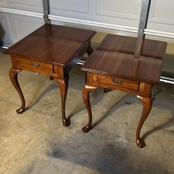 2- Ethan Allen solid wood queen-anne style end tables by Ethan Allen, made in America