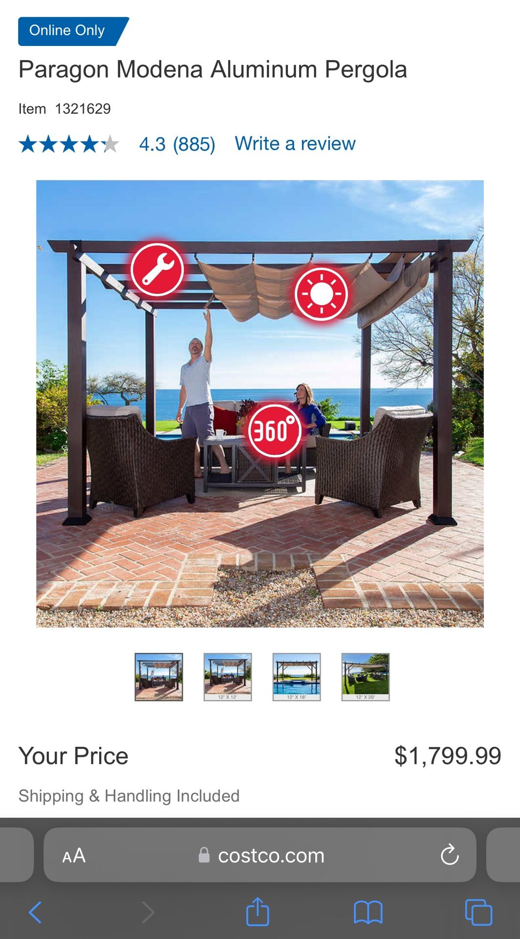 Paragon Modena Aluminum Pergola Gazebo