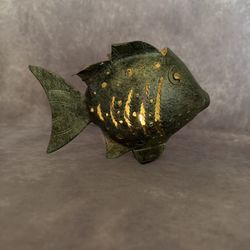 Green Gold Metal Fish Tea Light Candle Holder Coastal Nautical Decor