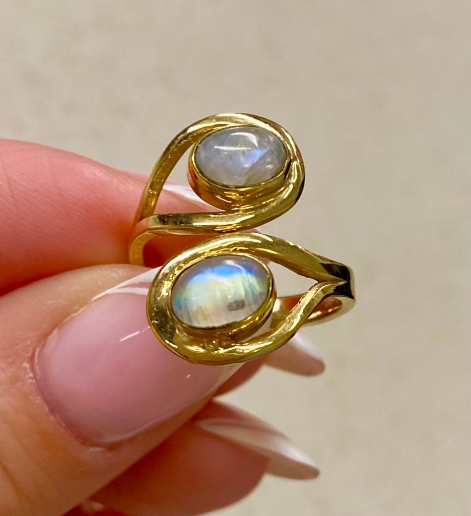 Gold Filled Adjustable Ring With Moonstones