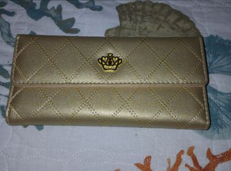 Gold Quilted Faux Leather Wallet with Queen Crown Detail