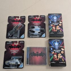 Batman & Robin CD, VHS Tape, and 1996 Year Die Cast Sealed Toys Joel Schumacher Era. 
