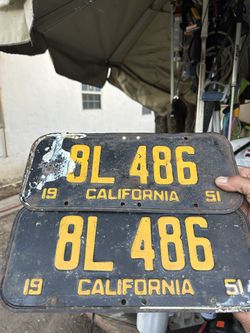 1951 License Plate Black & Yellow 