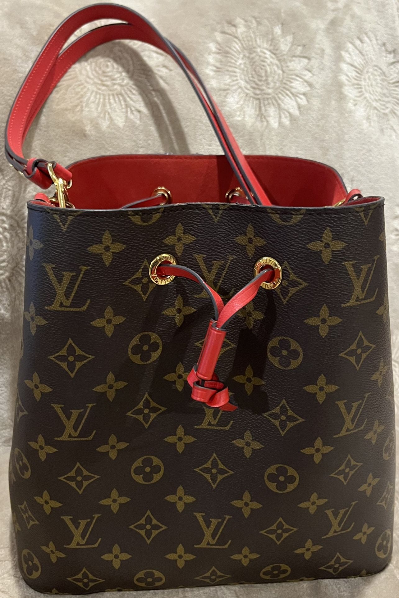 Louis Vuitton Neonoe Monogram Shoulder Bag "Poppy" Red and brown 