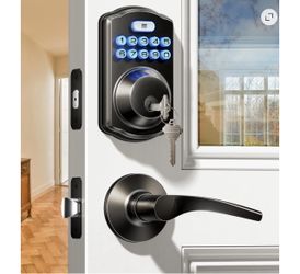 Veise KS01B Keypad Door Lock with 2 Lever Handles Set, Matte Black| Keyless Entry