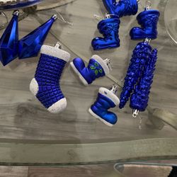 NAVY BLUE&SILVER CHRISTMAS ORNAMENT LOT