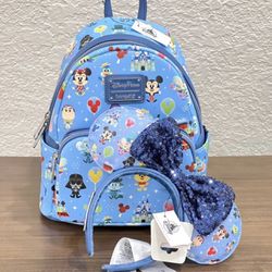 Brand New!! Disney Parks Loungefly Icons Chibi Characters Mini Backpack and Minnie Mouse Ears
