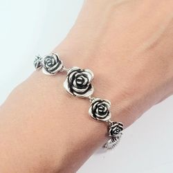 925 sterling silver women's lady's girl's antique floral flower charm chain bracelet gift