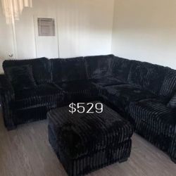 Elegant 5-Pc Black Fur like Jumbo Corduroy Sectional Sofa Set