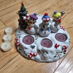 PartyLite Snowbell Tealight Snowman Candle Holder Snowmen P7650 Holiday Decor Christmas Retired Collectible / PRE-OWNED