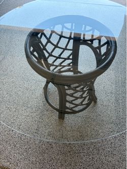 Bamboo table with 45 “ beveled glass top