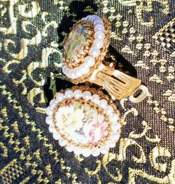 Pair of W. Germany clip earnings floral design p