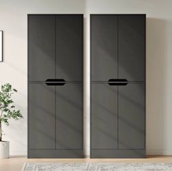 Set of 2 , 71" Tall Kitchen Pantry Cabinet with 4 Doors, Black,Pantry Storage Cabinet with Adjustabl