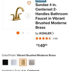 Kohler Sundae 4” Centerset Bathroom faucet Brass Finish