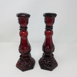 Vintage Avon Ruby Red Cape Cod 1876 Candlesticks/Perfume Bottles