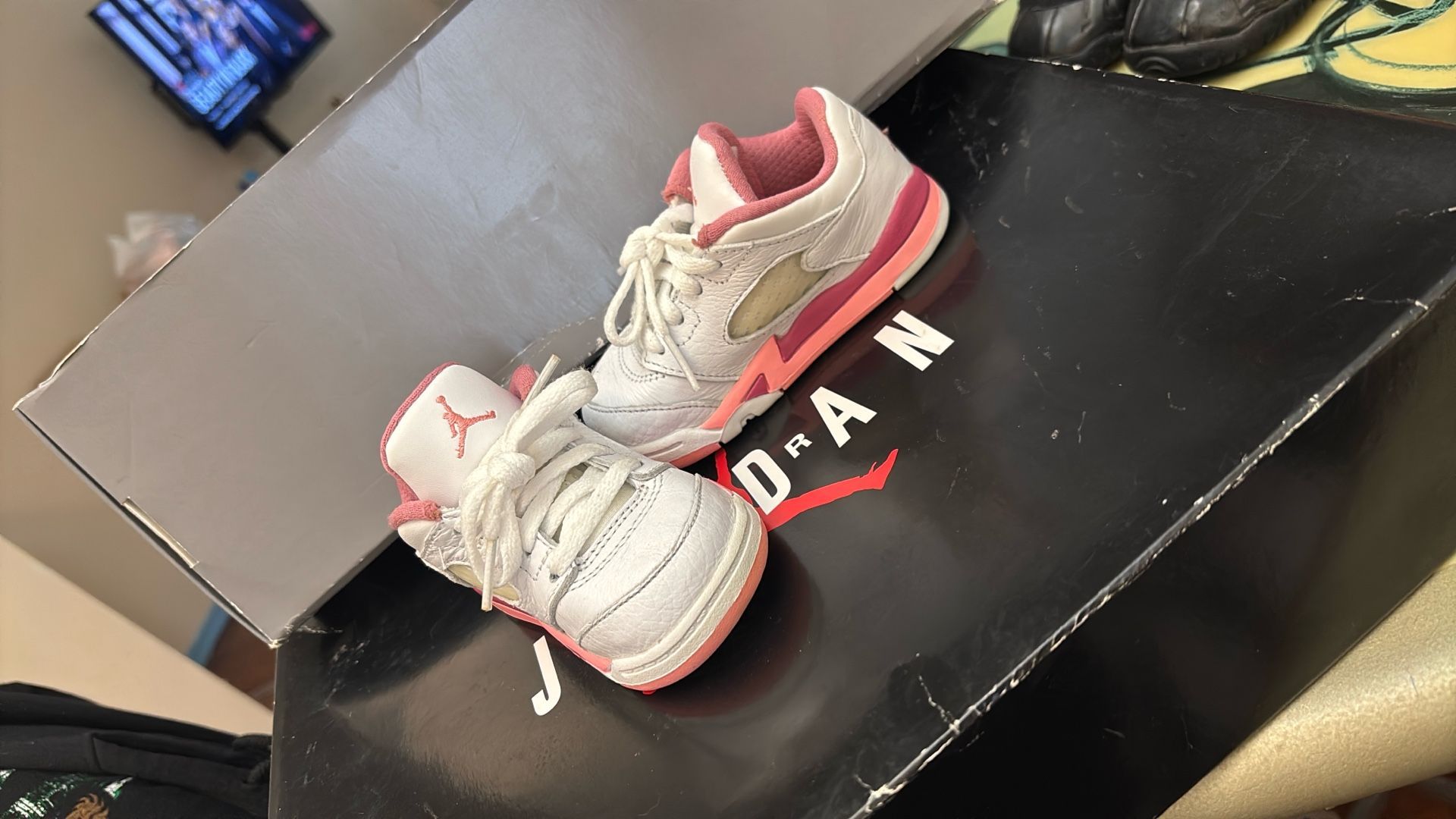 Size 6C Pink And White Jordan 5 Low