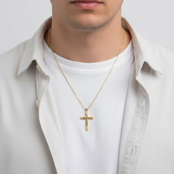 14K Yellow Gold Diamond Cut Cross Pendant