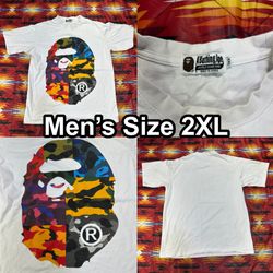 A Bathing Ape Ape Head Camouflage Logo White T-Shirt Short Sleeve Men's 2XL Read
