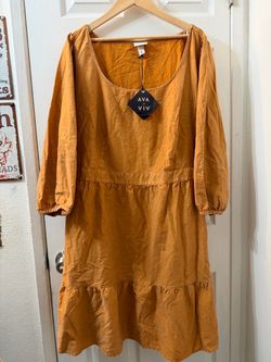 Ava & Viv 3X Mustard Orange Tiered Midi Dress nwt