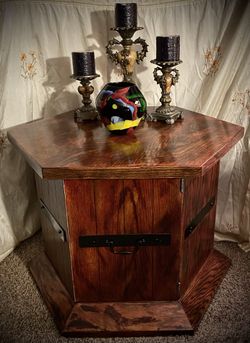 Octagon End Table Has Been Refinished With Stain. Very Sturdy Nice Corner Piece With Great Storage .