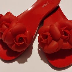 Red Rose Flat Sandals, Jelly 