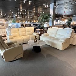 Beige Power Reclining Sofa And Loveseat