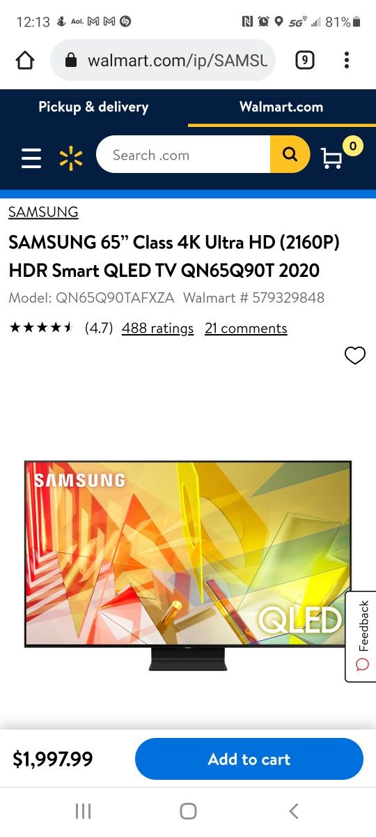 65" 4k Qn65q90t Samsung Smart Apps Led Tv