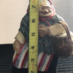 Vintage Hand Carved Wood Old Woman 1957 Wallgin