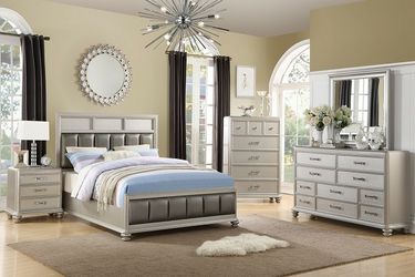 Silver & Grey (4) Piece Bedroom Set - Queen or King (NO CREDIT CHECK) $39 DOWN