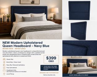 NEW Queen Upholstered Headboard – Navy Blue
