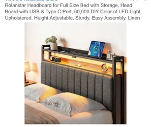 Twin Size Headboard with Storage and LED Lights