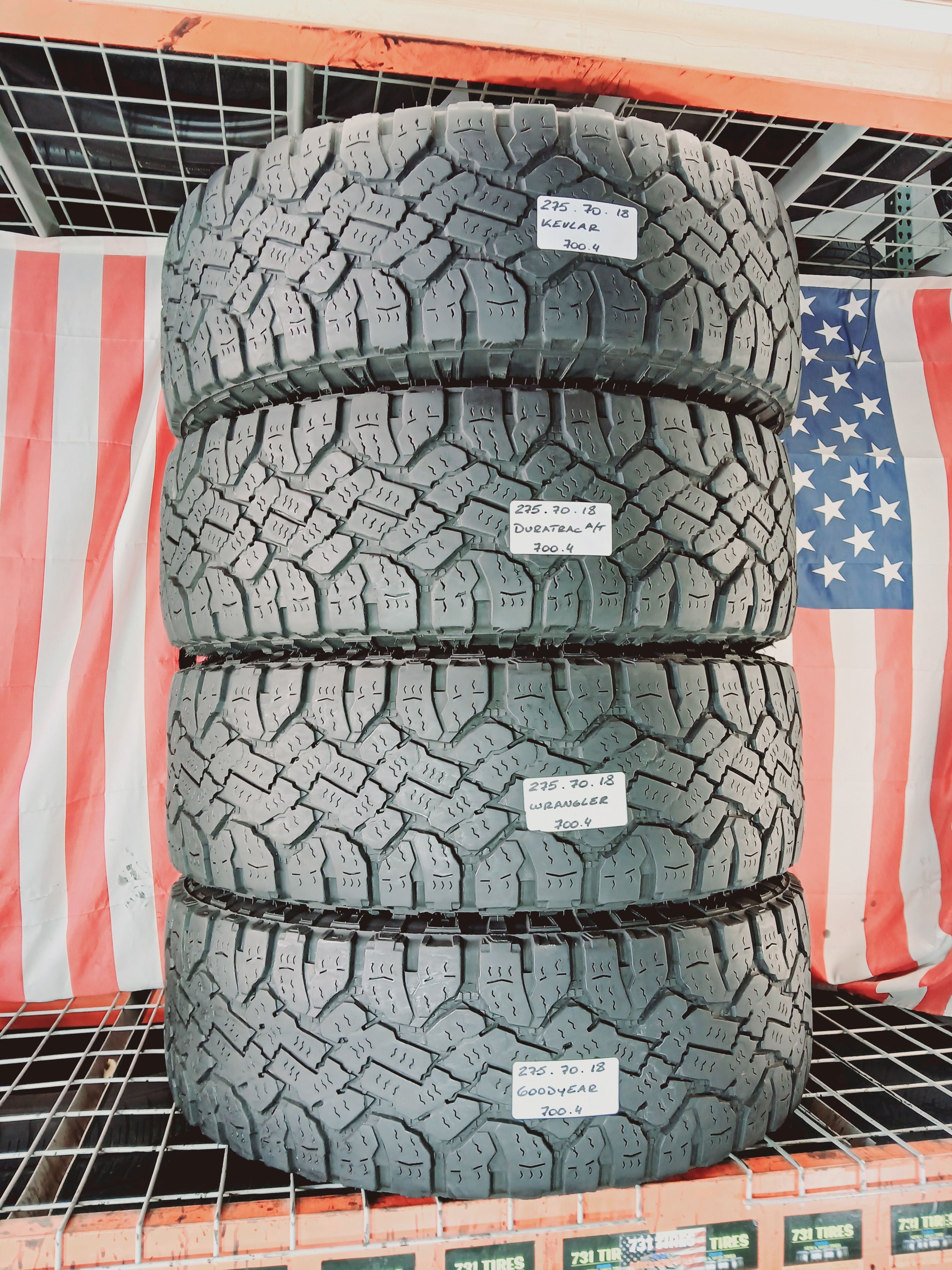 LT275/70R18 GOODYEAR WRANGLER DURATRAC KEVLAR 275/70R18 USED TIRES SET F250 TUNDRA TRACOMA F150 F250 F350 USED TIRES 275 70 18