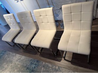 Modern White Faux Leather Dining Chairs – Set of 4 – $100