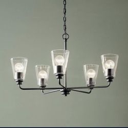 New in Box 5-Light Chandelier with Clear Glass in Black