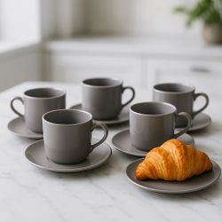 Mikasa Japan Vintage 1980s Color Classics Charcoal Gray 4 Cups 5 Saucers Set
