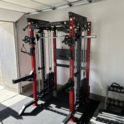 PRO SERIES Ultimate 3-1 Half Rack Functional Trainer w/Smith Machine Bar | 400lb Stack | Gym Equipment | Fitness | Commercial | Squat Rack 