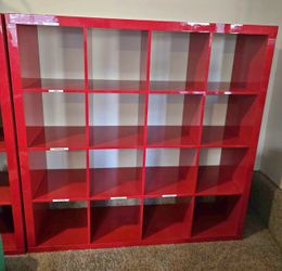 2 Discontinued IKEA Kallax Bookcase/Room Dividers in “Glossy Red”