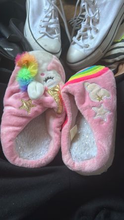 Unicorn slippers and white Converse