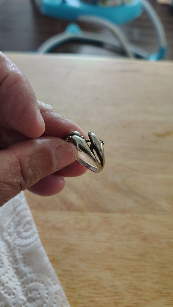 Vintage Sterling Silver Dolphin Ring Size 7and A Half