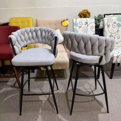 Brand new 30inch Bar Stools Set of 2,360° Swivel Counter Height Bar Stools, Suede Fabric Modern Stool Chairs with Woven Back and Footrest for Kitchen 