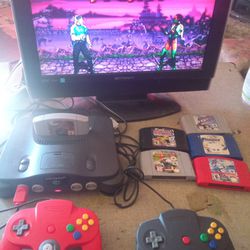 Nintendo 64,6 Games, 2 controllers, Memory, Cable's , 19"In Emerson LCD TV 