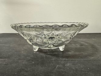 Vintage Anchor Hocking Early American Prescut 3 Footed Clear Glass Candy or Nut Dish