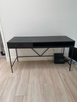 Modern Black Office Desk with Drawer – 56” Wide