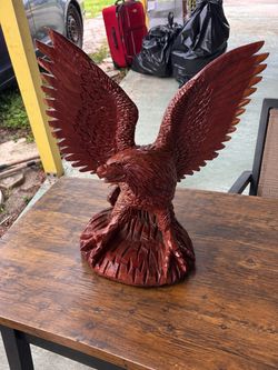 Hand-Carved Wooden Eagle Sculpture