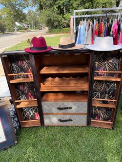 Traveling Trunk Bar Cart with fun Palm theme