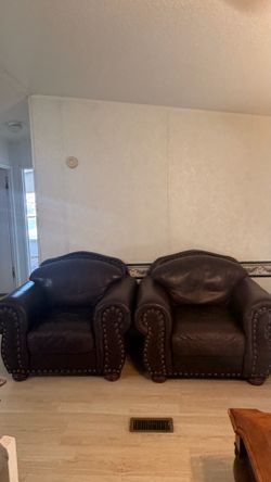 Set of 2 Brown Club Chairs – Nailhead Trim – $200 OBO