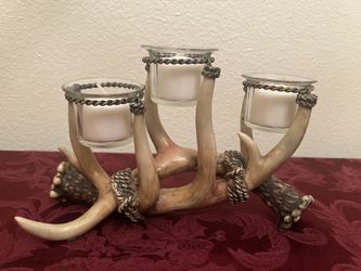 DEER ANTLER FAUX 3 VOTIVE TEA LIGHT CANDLE HOLDER