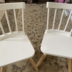 2 Kids White Wood Chairs