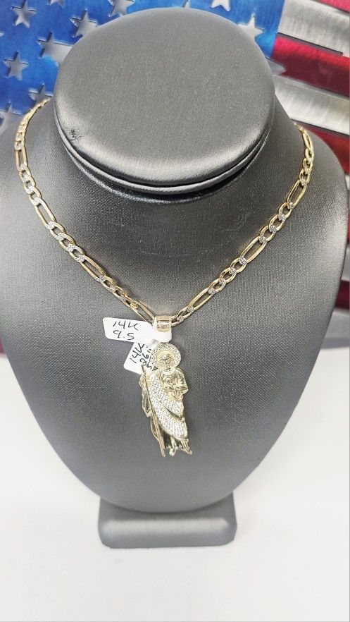 14k 26inch 5.7mm Chain And 14k Cz Pendant