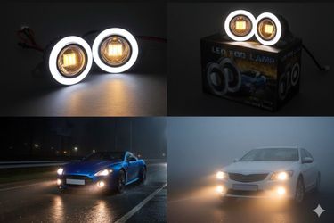 Universal 18W LED Fog Lights with Angel Eye DRL - High Brightness Warm White Driving Lamps for Enhanced Visibility in Adverse Weather Conditions (2 P